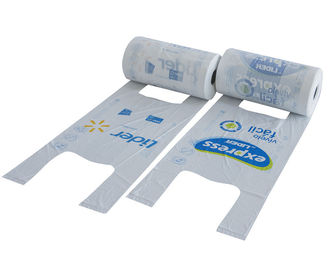 تي شيرت أكياس التسوق البلاستيكية للتغليف على لفة ، أبيض اللون ، مواد HDPE